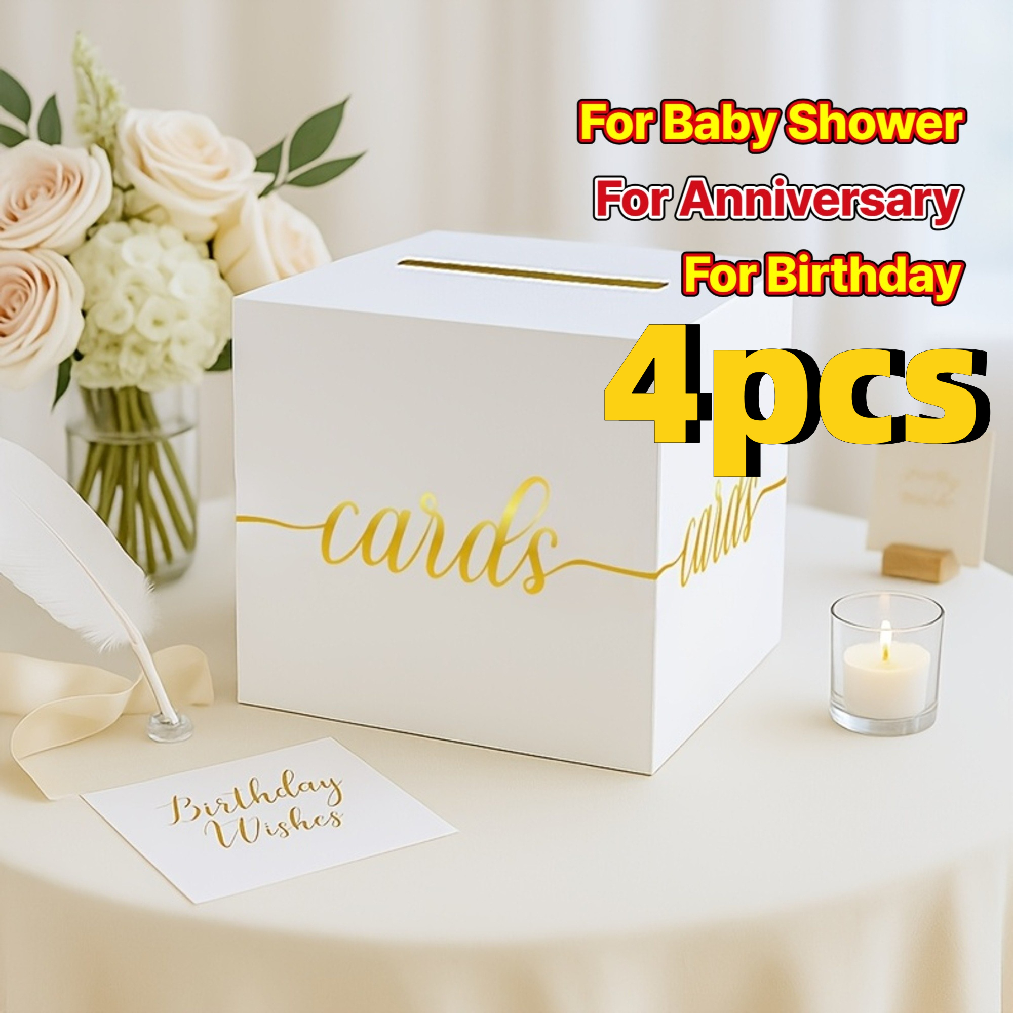 4pcs White Wedding Card with G - Party Games Baby Shower บทวิจารณ์และราคา
